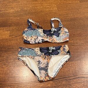 Athleta Floral Bikini - Navy and Orange